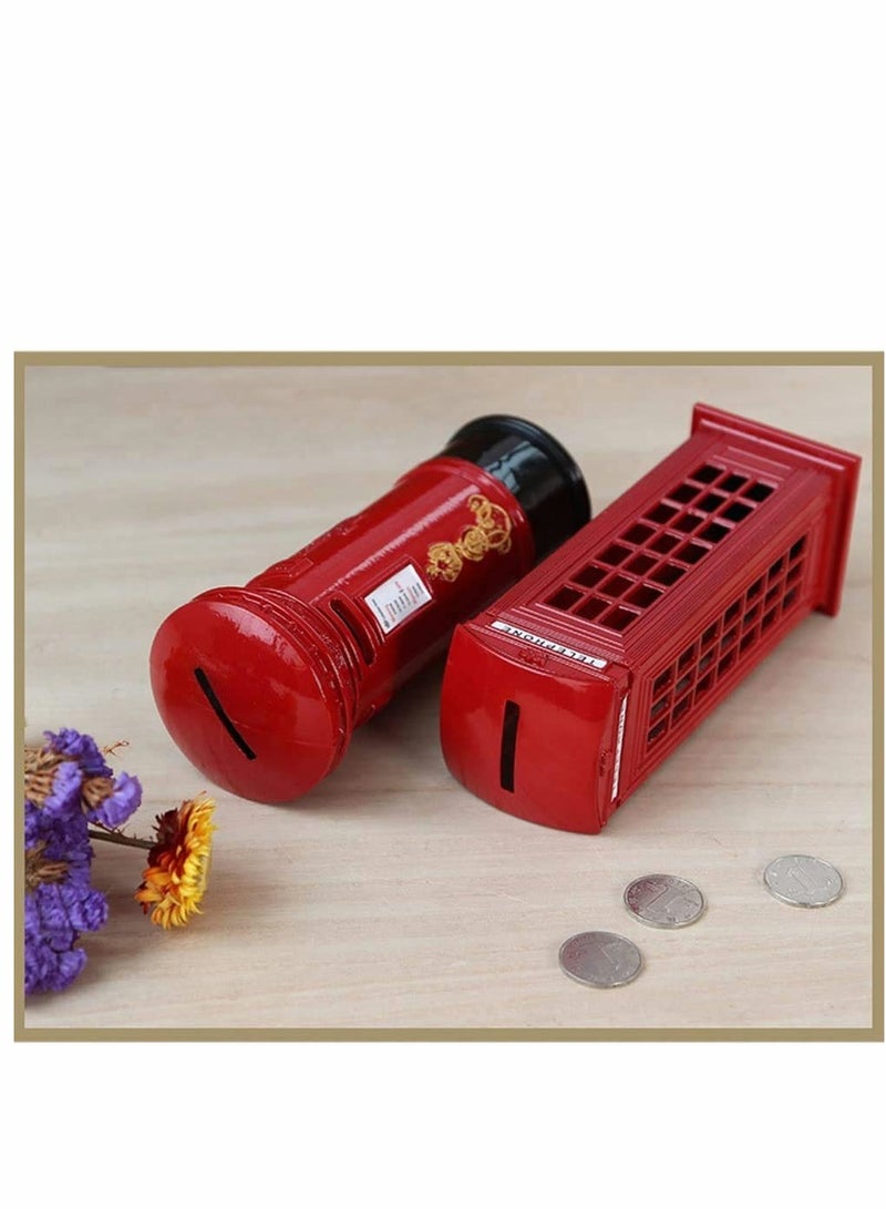 SOLARAE Metal Alloy Money Coin Spare Change Piggy London Street Red Telephone Booth Bank Souvenir Model Box Jar, - Image 5