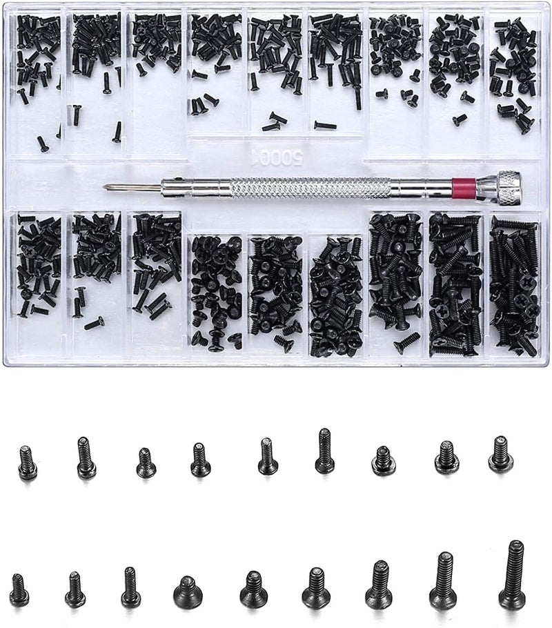 Khazna 18 Types Micro Screw Assortment Kit with Tool, M1.2 M1.4 M2.0 Black Miniature Screws for Electronics Repair, Laptop, SSD, Eyewear and Watch Maintenance (Black) - Image 1