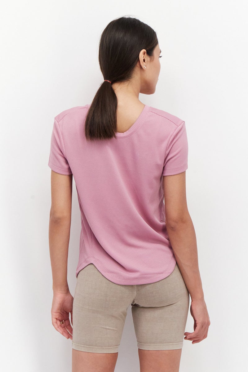 PUMA Women V-Neck Short Sleeve Plain Outdoor Top, Purple - Image 3