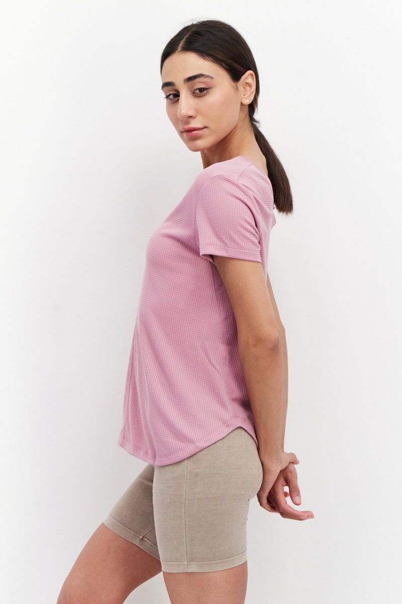 PUMA Women V-Neck Short Sleeve Plain Outdoor Top, Purple - Image 2