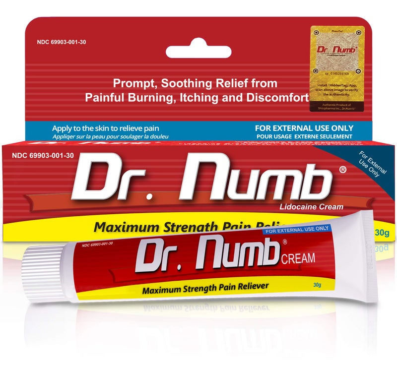 Dr.Numb Dr. Numb 5% Lidocaine Numbing Cream - Maximum Strength Tattoo Numbing Cream - Nonprescription Topical Anesthetic Pain Relief Cream for Tattooing, Piercing, Microneedling, Hemorrhoid Treatment - 30g - Image 1