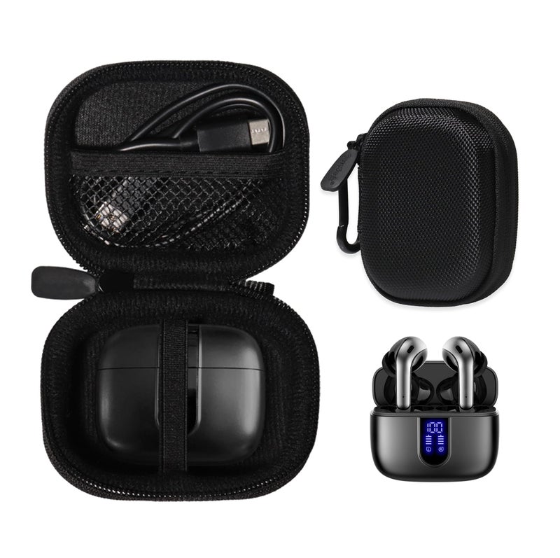 CaseSack Case for TAGRY X08 Bluetooth Headphones True Wireless Earbuds 60H, mesh Pocket for Charge Cable (Black) - Image 1