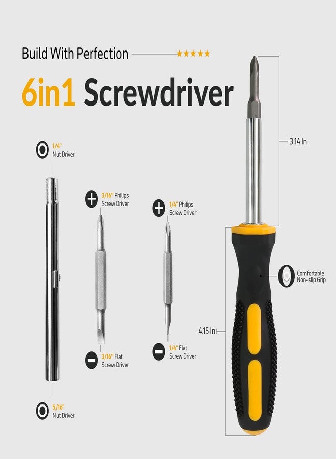 Raven 6 in 1 Screwdriver set with Comfortable Non-Slip Grip, Multi-tool Screw Driver Bit Set multipurpose, All in 1 Nut Driver with Phillips/Slotted Super Quality Steel Bits, with Built-in bit holder - Image 4
