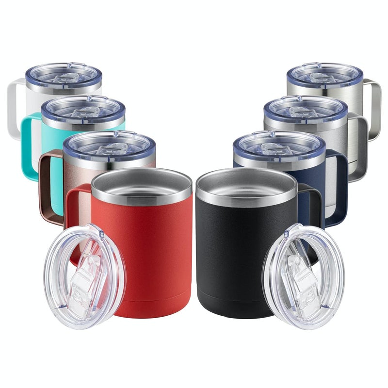 MEWAY 12oz Mix Color Mug With Handle 8 Pack BulkStainless Steel Insulated Travel Tumblers With Sliding LidDouble Wall Vacuum Camping Coffee Cup for Hot  Cold Drinks Tea MixSet of 8