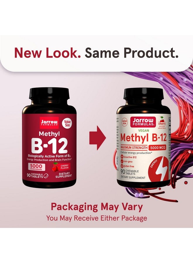 Jarrow Formulas Maximum Strength Methyl B-12 5000 mcg Dietary Supplement - 90 Cherry Chewable Tablets - Bioactive Vitamin B-12 - Supports Cellular Energy Production, Sleep & Brain Health (Pack of 12) - Image 2