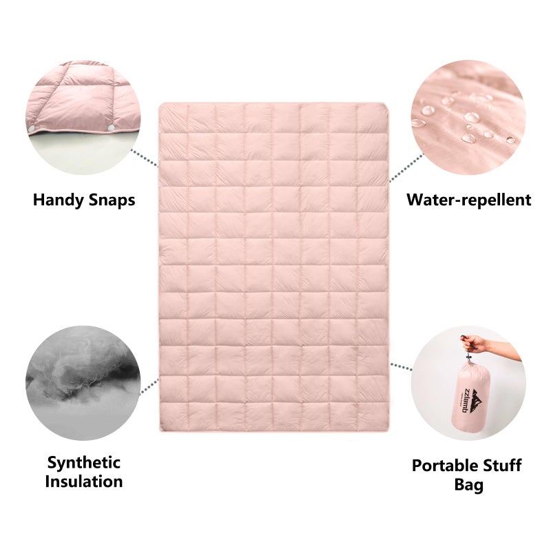 zzlamb Cherry Pink Basic Water-Repellent Down Alternative Camping Blanket for Adults, Compact Lightweight Soft Puffy Blanket, Warm Quilt Couch Car Travel RV Picnic Hiking Backpacking Beach, 52''x75'' - Image 5
