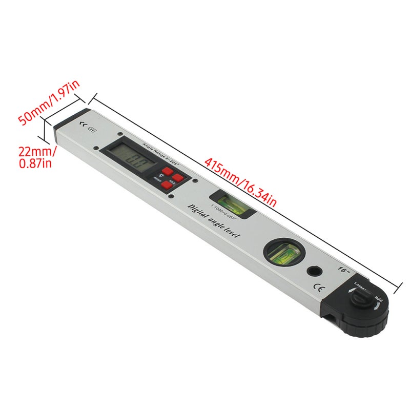 16-inch 225-degree Digital Angle Level LCD Electric Protractor with Horizontal Vertical Level Bubbles Aluminum Alloy Woodworking Angle Gauge - Image 4