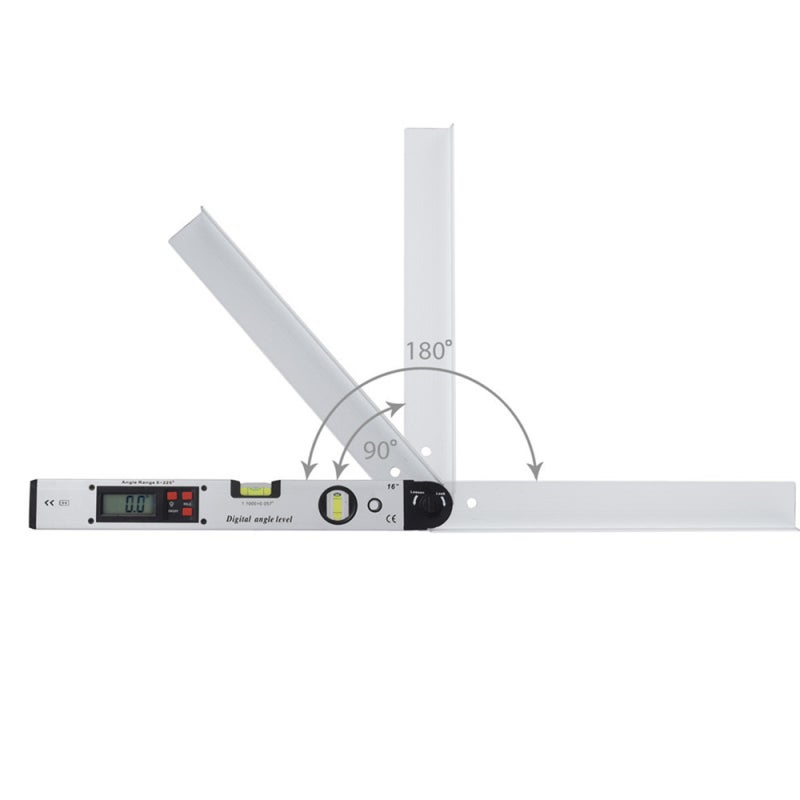 16-inch 225-degree Digital Angle Level LCD Electric Protractor with Horizontal Vertical Level Bubbles Aluminum Alloy Woodworking Angle Gauge - Image 2
