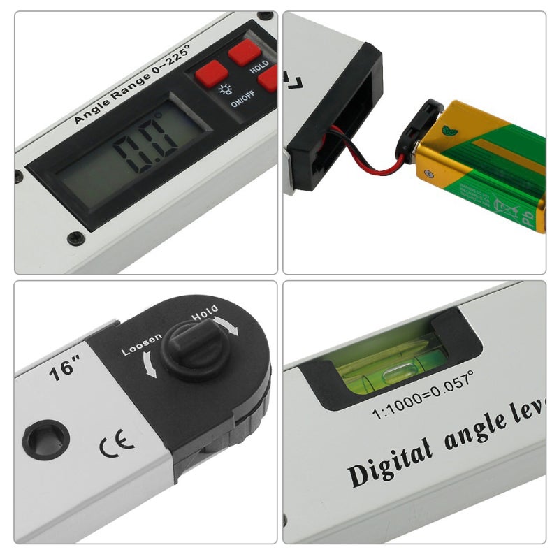 16-inch 225-degree Digital Angle Level LCD Electric Protractor with Horizontal Vertical Level Bubbles Aluminum Alloy Woodworking Angle Gauge - Image 3