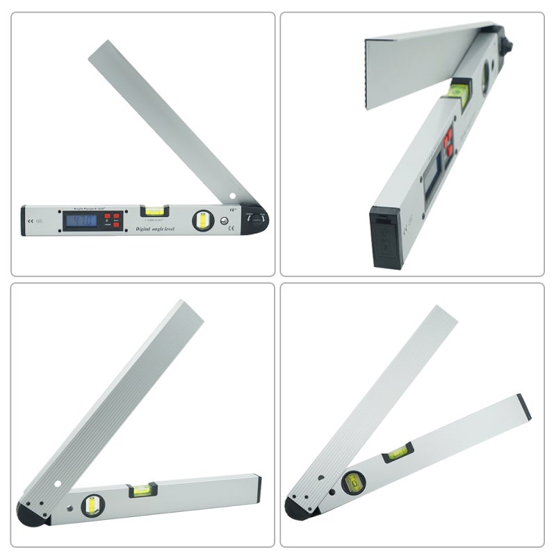 16-inch 225-degree Digital Angle Level LCD Electric Protractor with Horizontal Vertical Level Bubbles Aluminum Alloy Woodworking Angle Gauge - Image 5