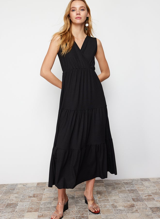 trendyol Black V Neck Sleeveless A-Line Maxi Knitted Dress TWOSS22EL1588 - Image 3
