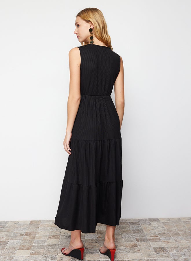 trendyol Black V Neck Sleeveless A-Line Maxi Knitted Dress TWOSS22EL1588 - Image 5
