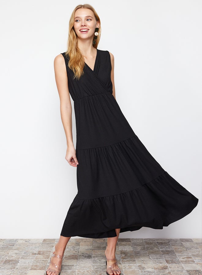 trendyol Black V Neck Sleeveless A-Line Maxi Knitted Dress TWOSS22EL1588 - Image 1