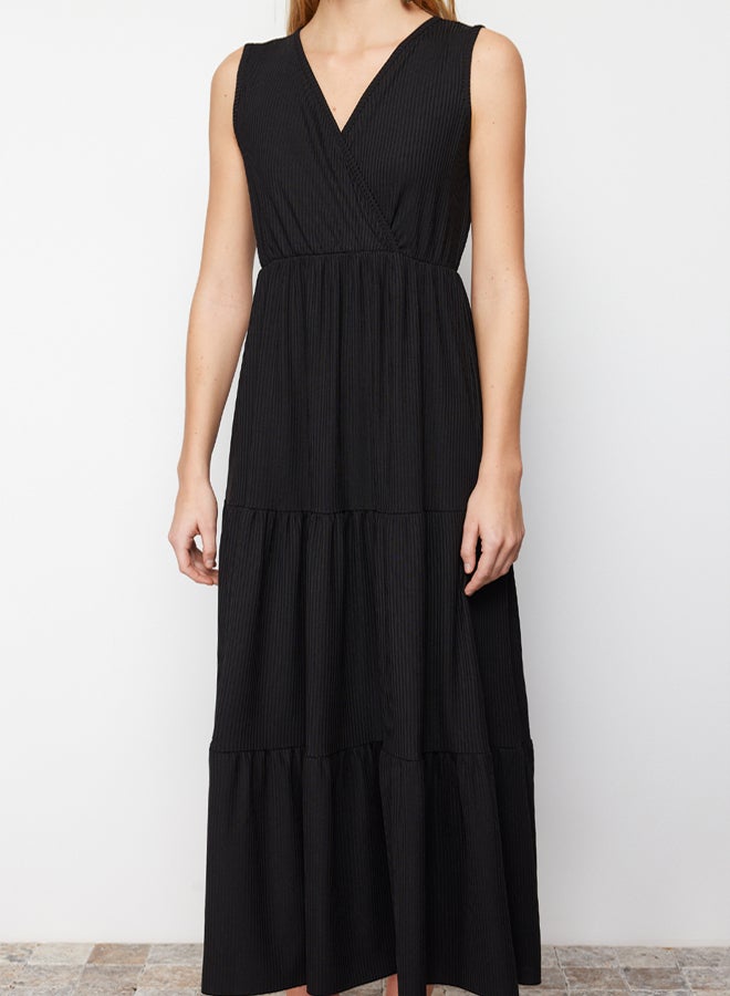trendyol Black V Neck Sleeveless A-Line Maxi Knitted Dress TWOSS22EL1588 - Image 4