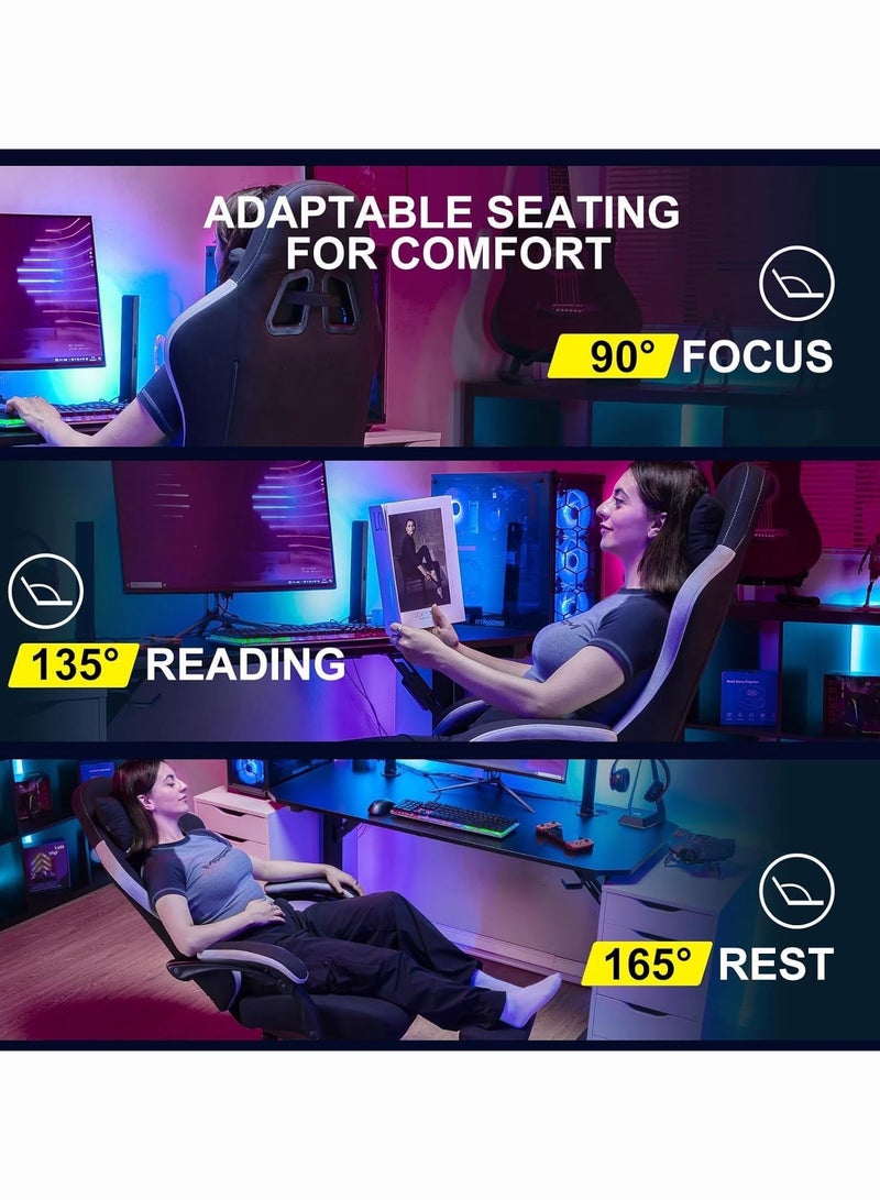 Gaming Chair with Footrest Fabric Office Chair with Pocket Spring Cushion and Linkage Armrests, High Back Ergonomic Computer Chair with Lumbar Support Task Chair - Image 5