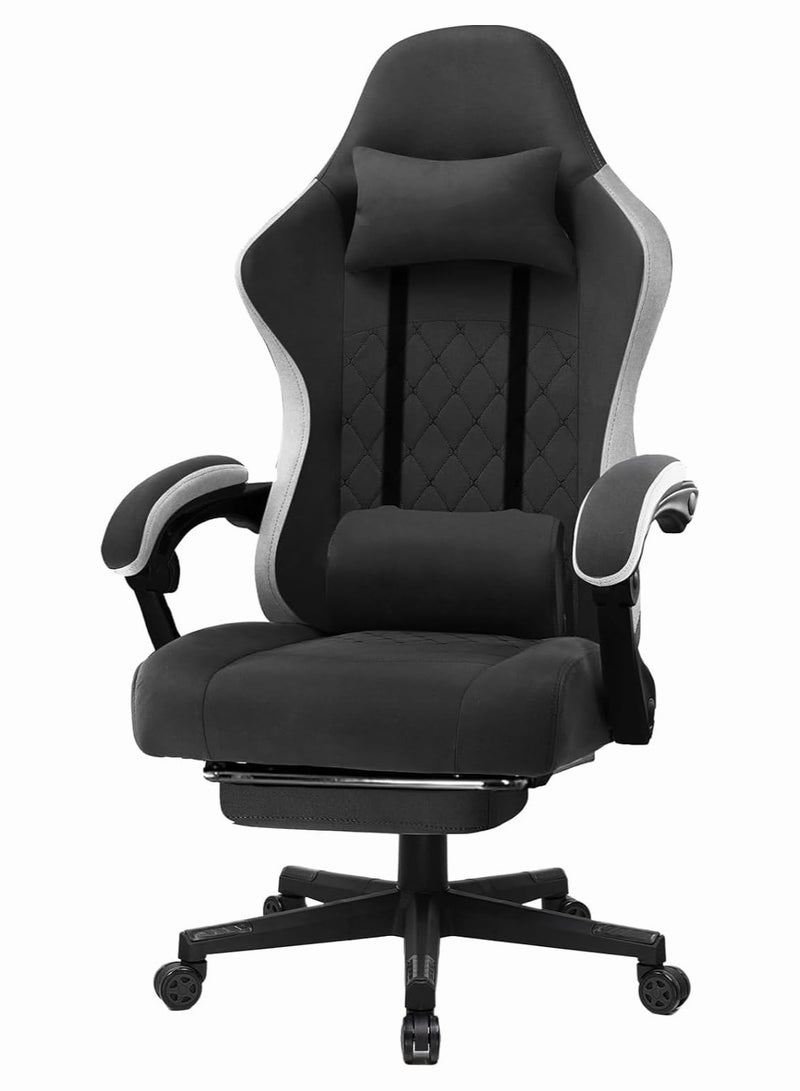 Gaming Chair with Footrest Fabric Office Chair with Pocket Spring Cushion and Linkage Armrests, High Back Ergonomic Computer Chair with Lumbar Support Task Chair - Image 1