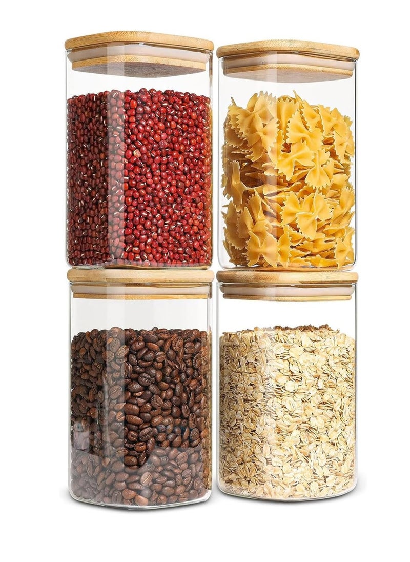 TYCOM Glass Jars Set 1500ml, Food Cereal Storage Spice Containers for Home Kitchen, Food Storage Jars With Labels, Marker and Spoons, Square 10 * 20cm 4 Pieces With Wood Lid.  - Image 1