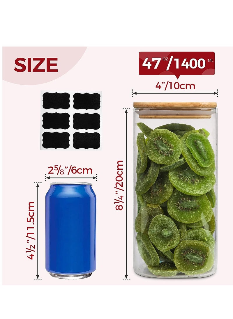 TYCOM Glass Jars Set 1500ml, Food Cereal Storage Spice Containers for Home Kitchen, Food Storage Jars With Labels, Marker and Spoons, Square 10 * 20cm 4 Pieces With Wood Lid.  - Image 3