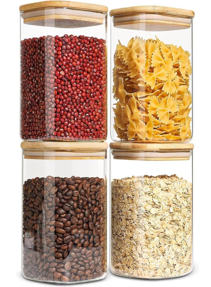 TYCOM Glass Jars Set 1500ml, Food Cereal Storage Spice Containers for Home Kitchen, Food Storage Jars With Labels, Marker and Spoons, Square 10 * 20cm 4 Pieces With Wood Lid. - Image 1
