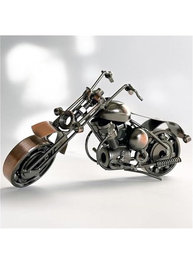 Metal Iron Motorcycle Model Ornaments for Home Office Shelf TV Cabinet Coffee Table Figurine Decorations for Motorcycle Riders, Men, Dad, Husband, Son - Moveable Head and Wheels - Image 1