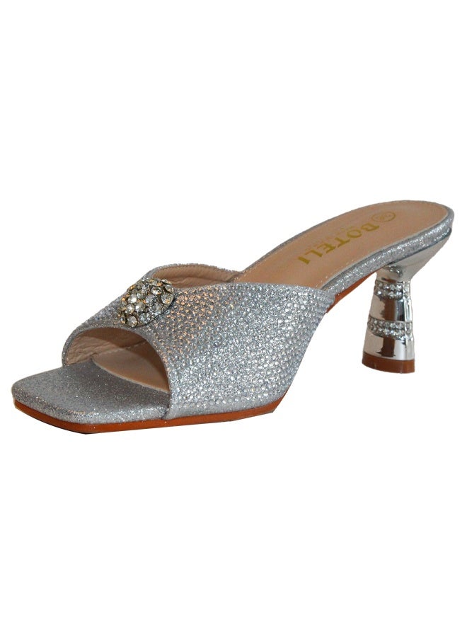 BOTELI Ladies' 36-41 Silver Glitter Square Headed Slippers  - Image 4