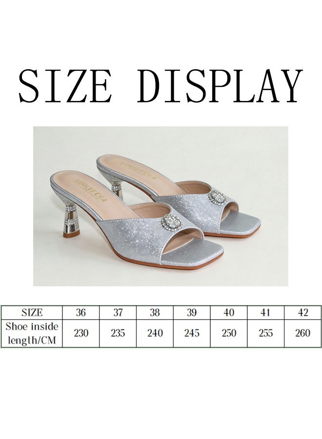 BOTELI Ladies' 36-41 Silver Glitter Square Headed Slippers - Image 2