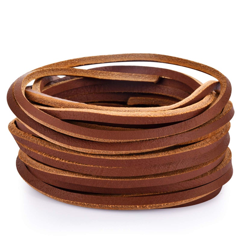 TeeLiy 3MM Flat Genuine Leather Cord  Natural Leather Lacing  Strip Cord Braiding String for Jewelry Making Shoe Lace Braided Bracelets Necklaces Handbags Knife Sheaths Brown 5Yards