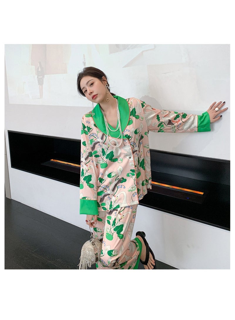 KUYING New Two-Piece Set Of Ice Silk Pajamas - Image 1