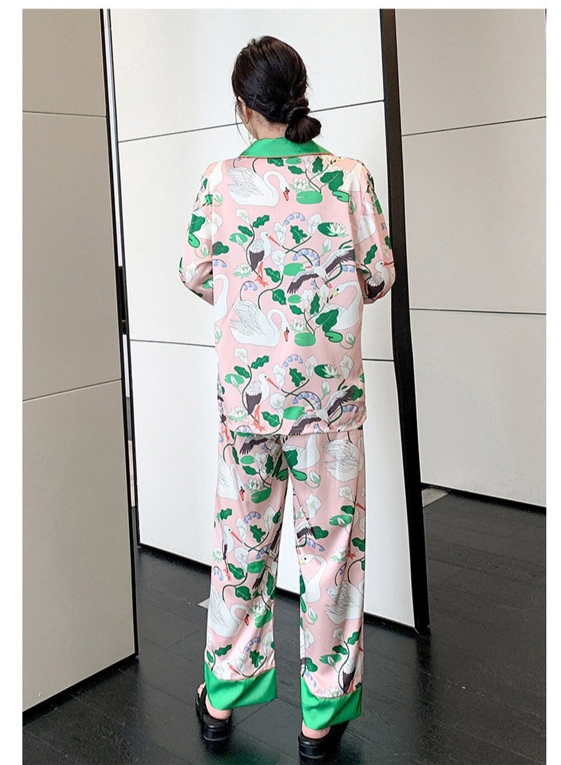 KUYING New Two-Piece Set Of Ice Silk Pajamas - Image 3