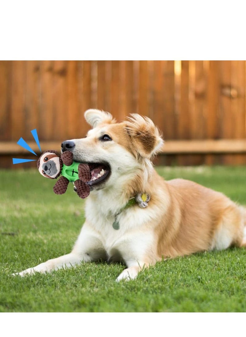 4 In 1 Plush Dog Toy Squeaky Interactive Dog Toy for 8 Weeks Small and Medium Dogs Teething Brown Sloth