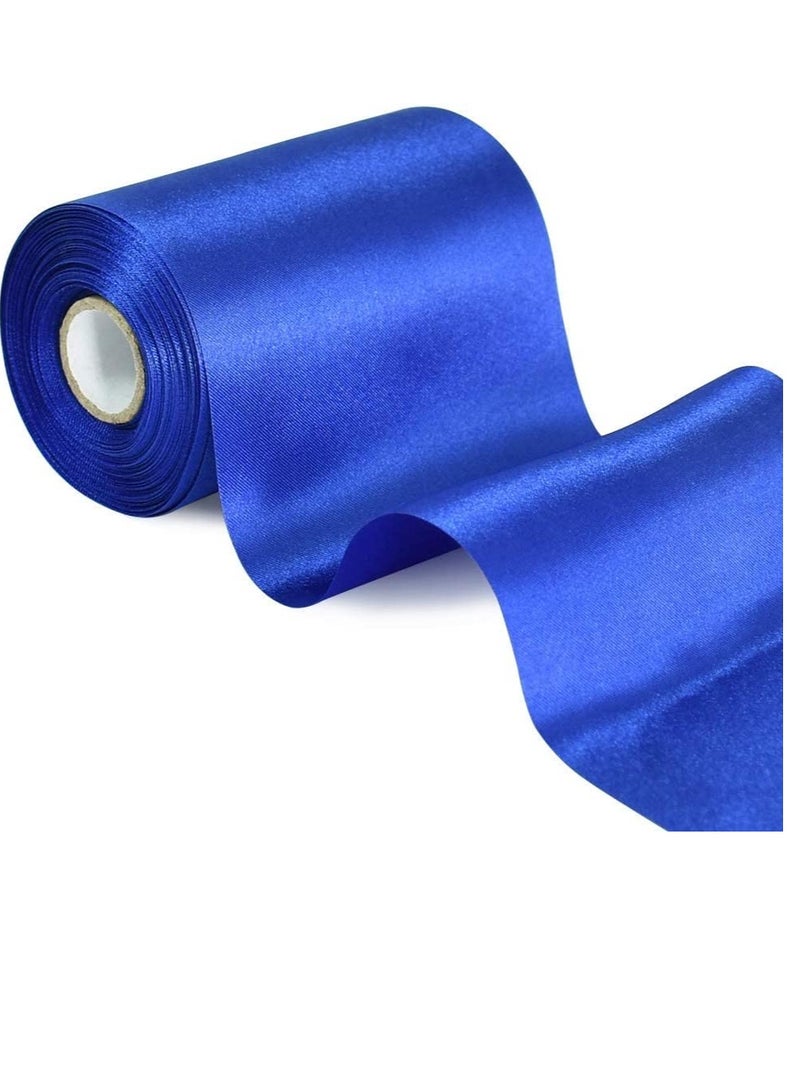 Blue Ribbon, Solid Color Fastener Double Sided Ribbon, Large Ribbon for Car Bow Sewing Craft Gift Wrapping Wedding Party Decor, Opening Ceremony Kit Grand Opening Chair Sash Ornament (4 x 22 yd wide) - Image 1