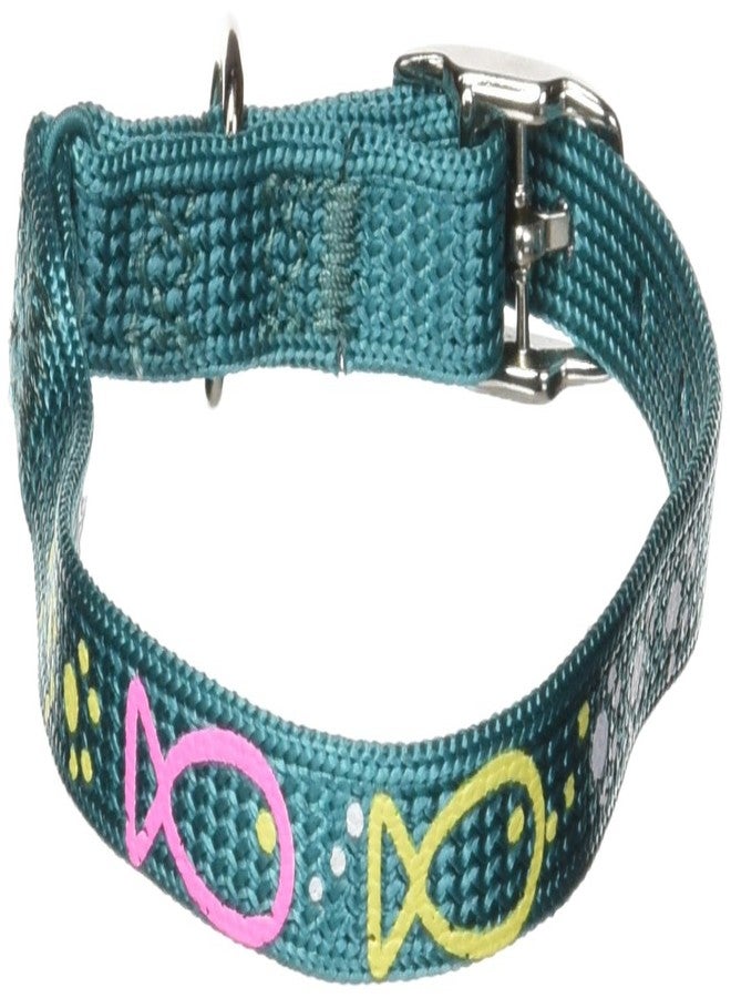 Hamilton Safety Cat Collar with Bell, Fish Squiggle Pattern, 3/8-Inch by 12-Inch, Teal - Image 1