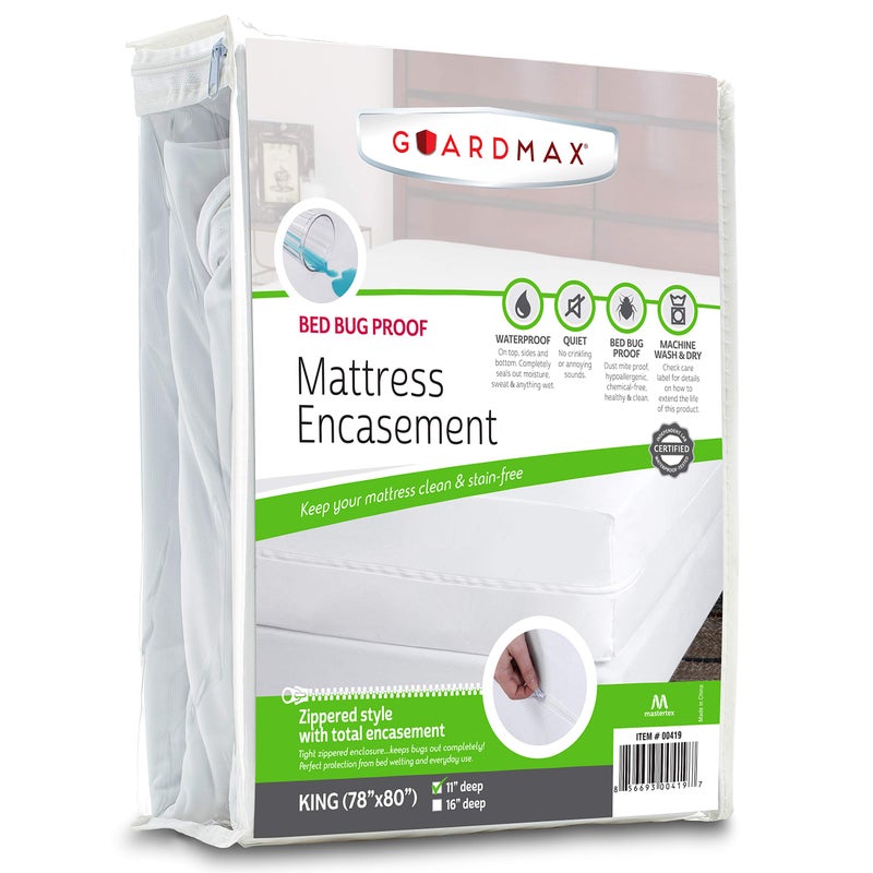 Guardmax Zippered Mattress Encasement - King Size - 100% Waterproof Mattress Protector - Bed Bug Mattress Cover Protects Against Bed Bugs  Dust  & Dirt - Soft and Hypoallergenic (78 X 80 X 13)