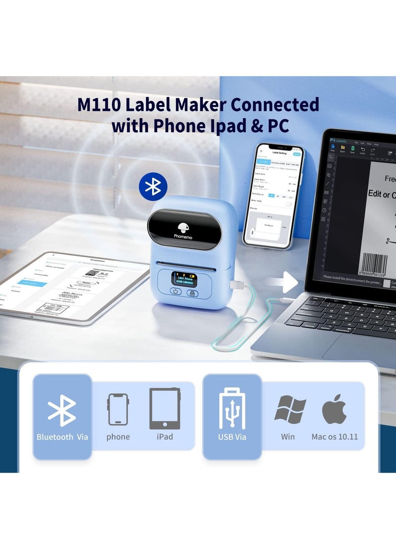 phomemo M110 Label Printer Portable Bluetooth Thermal Mini Label Maker Blue - Image 2