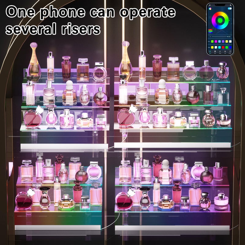 Golener 12â€ Acrylic Display Organizer with LED Light - 3 Tier Perfume Stand and Display Step Shelves Holder, Cologne Organizer for Men, Figures Stand, Porta Perfumes Para Tocador, Clear Riser, Dessert Shelf - Image 3