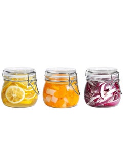 3 Pcs Airtight Glass Canister Set with Lids 17oz/500ML Food Storage Jar Round - Storage Container with Clear Preserving Seal Wire Clip Fastening for Kitchen Canning Cereal, Pasta, Sugar, Beans