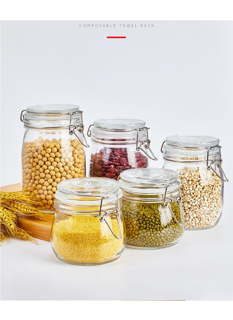 MileMelo - 3 Pcs Airtight Glass Canister Set with Lids 17oz/500ML Food Storage Jar Round - Storage Container with Clear Preserving Seal Wire Clip Fastening for Kitchen Canning Cereal, Pasta, Sugar, Beans - Image 1