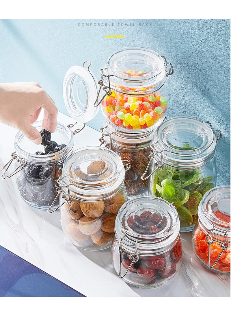 MileMelo - 3 Pcs Airtight Glass Canister Set with Lids 17oz/500ML Food Storage Jar Round - Storage Container with Clear Preserving Seal Wire Clip Fastening for Kitchen Canning Cereal, Pasta, Sugar, Beans - Image 1