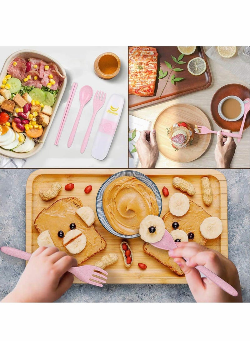 كابتن تيك 3PCS Travel Utensils, 4 sets Reusable Portable Cutlery Set, Natural Wheat Straw Chopstick Fork and Spoon Set Plastic Silverware with Carrying Case, for School, Office, kids, Adult (4 sets, 4 colors) - Image 3