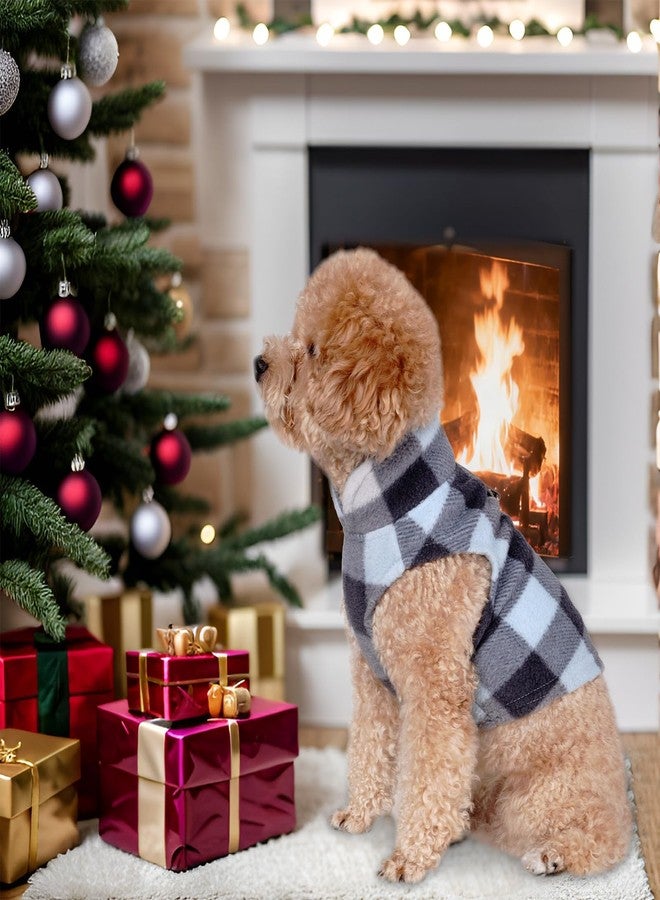 Rbenxia 4 Buffalo Plaid Dog Sweaters with Leash Ring Soft Fleece Vest Warm Puppy Pullover Jacket Cat Pets Winter Outfits (Blue-Gray, Black-White, Camouflage, Gray Letters, Large) - Image 5