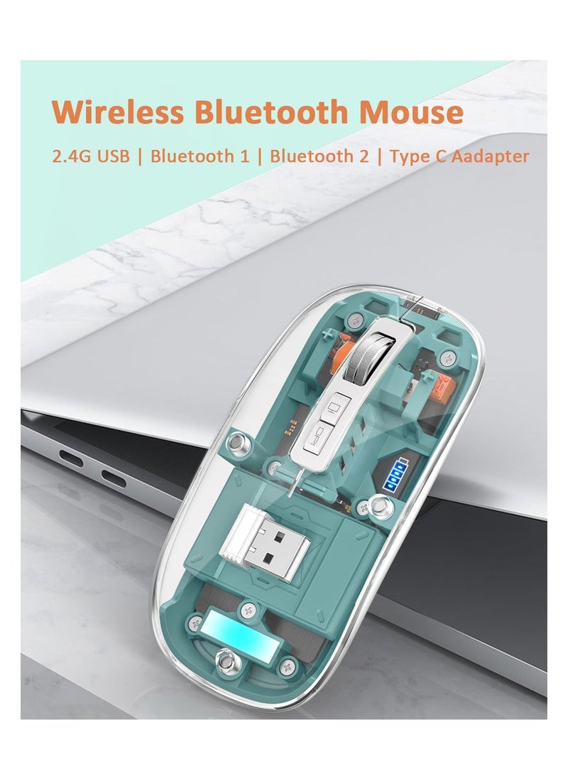 Generic - Wireless Bluetooth Mouse, Tri-Mode (BT1+BT2+2.4G) USB C Rechargeable Computer Mouse, Full Transparent Portable Silent Mouse with USB Receiver for Laptop - Image 1