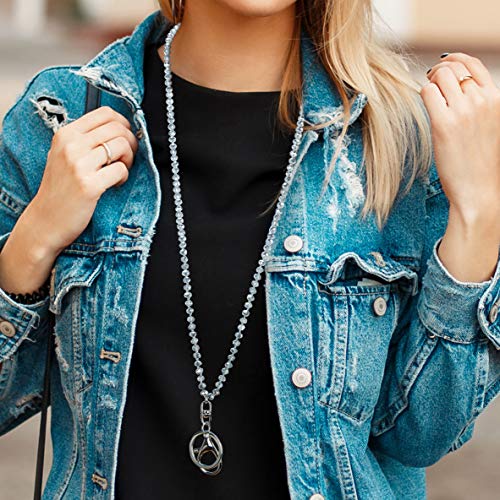 SPUNKYsoul Pretty Cute Colored Necklace Beaded Lanyard for id badge key keychain with Beads for Women and Teachers (Silver Shimmer Symphony) - Image 2