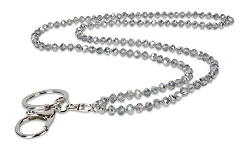 SPUNKYsoul Pretty Cute Colored Necklace Beaded Lanyard for id badge key keychain with Beads for Women and Teachers (Silver Shimmer Symphony) - Image 1
