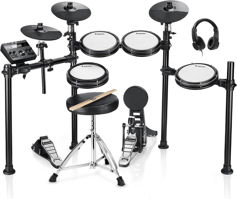 Donner DED-200 Electric Drum Sets with Quiet Mesh Drum Pads, 2 Cymbals w/Choke, 31 Kits and 450+ Sounds, Throne, Headphones, Sticks, USB MIDI, Melodics Lessons (5 Pads, 3 Cymbals) - Image 1