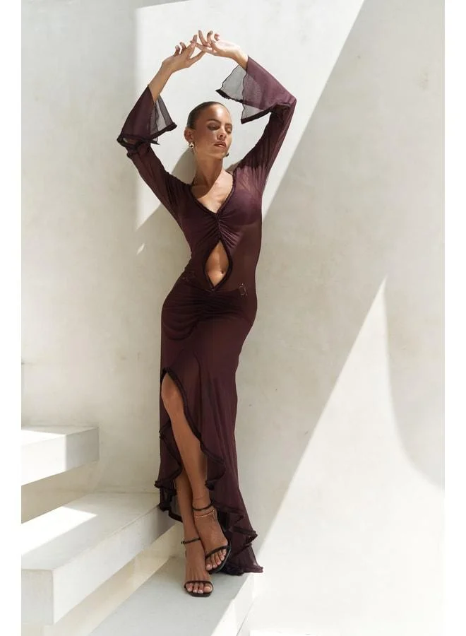 Bohemai Alyona Lace Detail Burgundy Dress