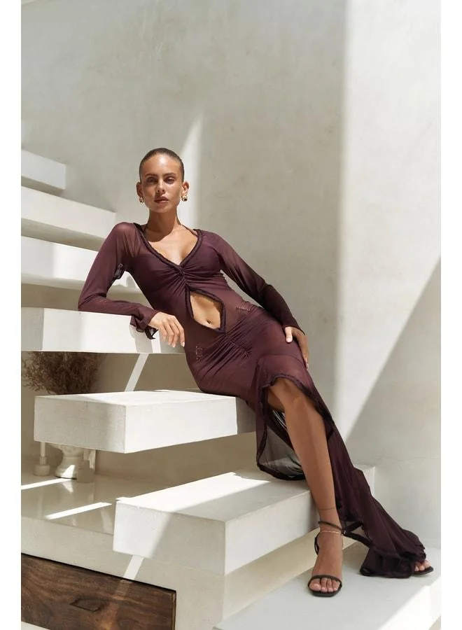 Bohemai Alyona Lace Detail Burgundy Dress