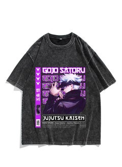 Washed retro T-shirt street hip hop anime Jujutsu Kaisen casual cotton summer short sleeves