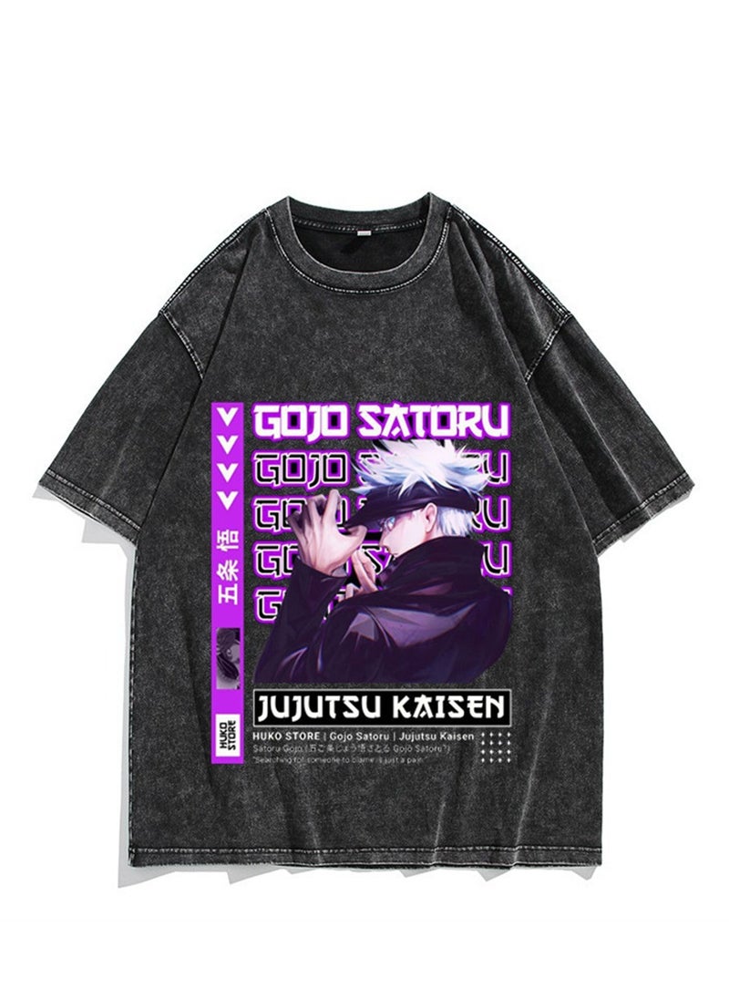 Generic - Washed retro T-shirt street hip hop anime Jujutsu Kaisen casual cotton summer short sleeves - Image 1