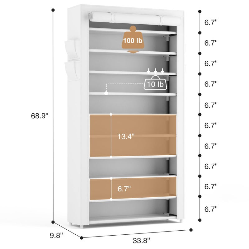 ROJASOP Shoe Rack with Covers 10 Tier Large Shoe Organizer Tall Shoe Closet Storage for 50-55 Pairs Shoe and Boot, Free Standing Shoe Rack Organizer for Closet, Entryway, Bedroom, White - Image 3