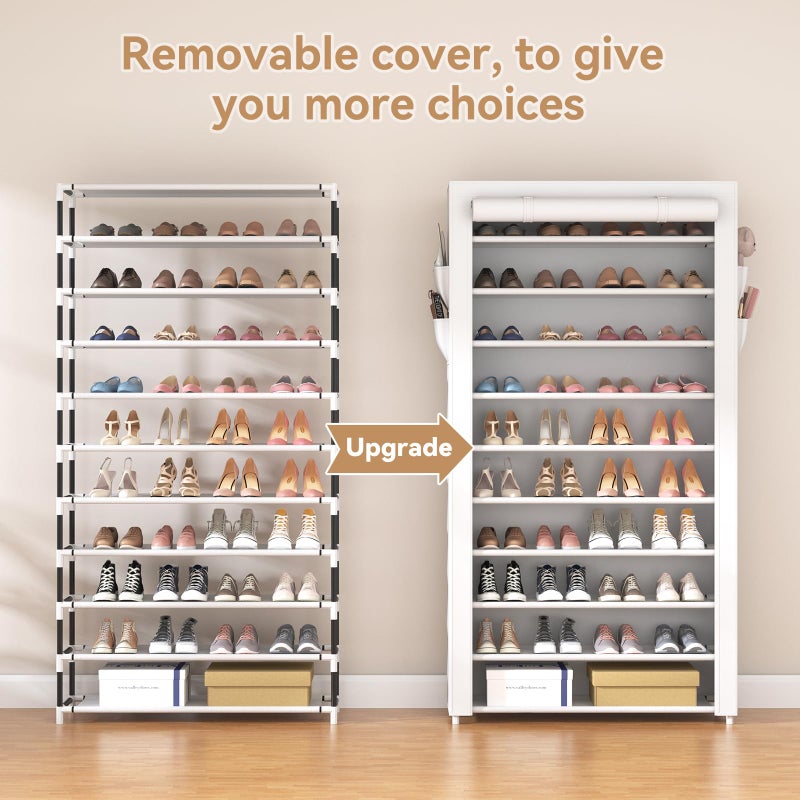 ROJASOP Shoe Rack with Covers 10 Tier Large Shoe Organizer Tall Shoe Closet Storage for 50-55 Pairs Shoe and Boot, Free Standing Shoe Rack Organizer for Closet, Entryway, Bedroom, White - Image 5
